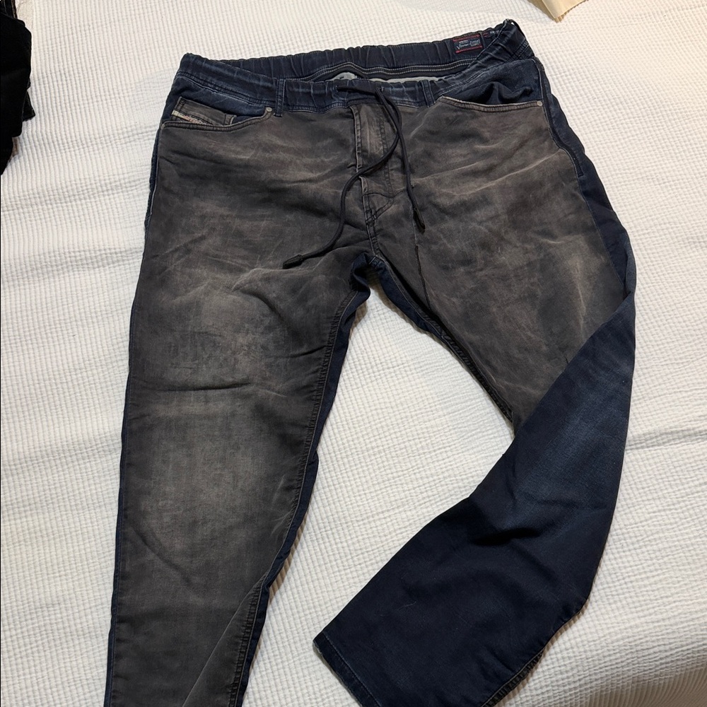 Men's Drawstring Washed Black Jeans